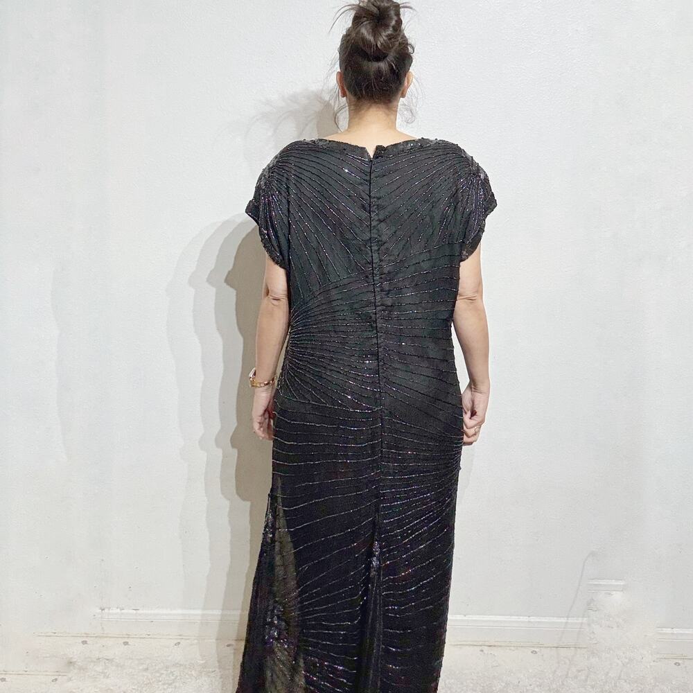 Laurence Kazar New York Black Silk Beaded Vintage Maxi Gown Sz 3X - Picture 11 of 11